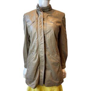 HIDE & Chic Womens Leather Coat Jacket Full Zip Up Long Sleeve Light Tan Size 8